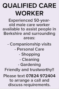 qualified care worker berkshire personal care gardening cleaning